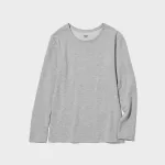 Tops Uniqlo Heattech Extra Warm Cotton Crew Neck Long Sleeved Thermal Woman Gray