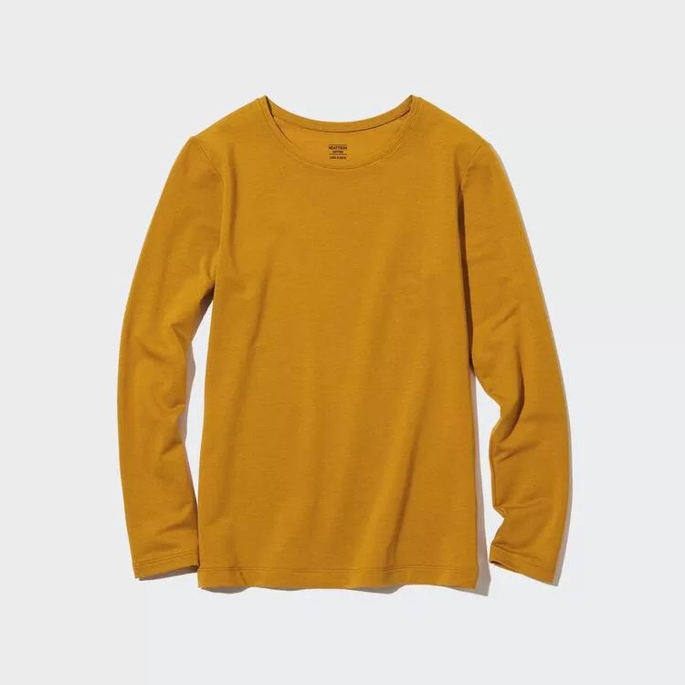 Tops Uniqlo Heattech Extra Warm Cotton Crew Neck Long Sleeved Thermal Woman Yellow-ZAJ936054