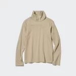 Tops Uniqlo Smooth Stretch Cotton Turtleneck Long Sleeved Woman Beige