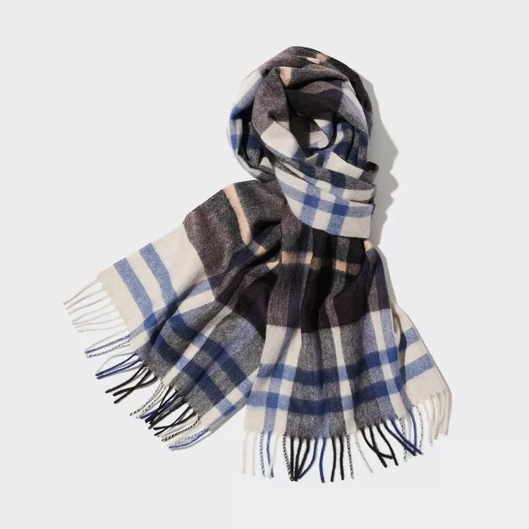 Uniqlo 100% Cashmere Checked Scarves Women Light Grey-EKL759302