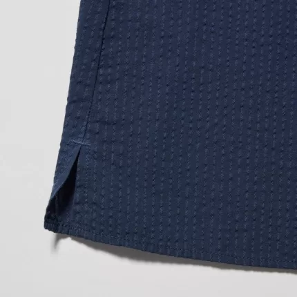Uniqlo 100% Cotton Seersucker Short Sleeved Blouses for Boys Navy Blue