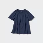 Uniqlo 100% Cotton Seersucker Short Sleeved Blouses for Boys Navy Blue