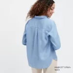 Uniqlo 100% Premium Linen Skipper Collar 3/4 Sleeved Women’s Shirts Blue