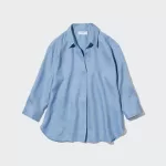 Uniqlo 100% Premium Linen Skipper Collar 3/4 Sleeved Women’s Shirts Blue