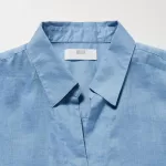 Uniqlo 100% Premium Linen Skipper Collar 3/4 Sleeved Women’s Shirts Blue