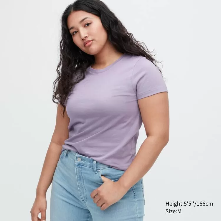 Uniqlo 100% Supima Cotton Crew Neck Short Sleeved T-Shirt Women Purple Uniqlo 100% Supima Cotton Crew Neck Short Sleeved T-Shirt Women Purple