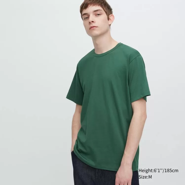 Uniqlo Airism Cotton Crew Neck Short Sleeved T-shirt Men’s Green Uniqlo Airism Cotton Crew Neck Short Sleeved T-shirt Men’s Green