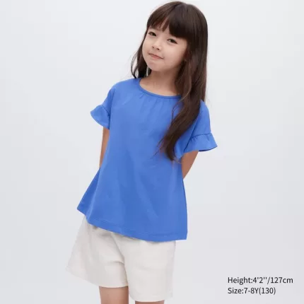 Uniqlo Airism Cotton Frill Sleeved T-Shirt Kids Blue