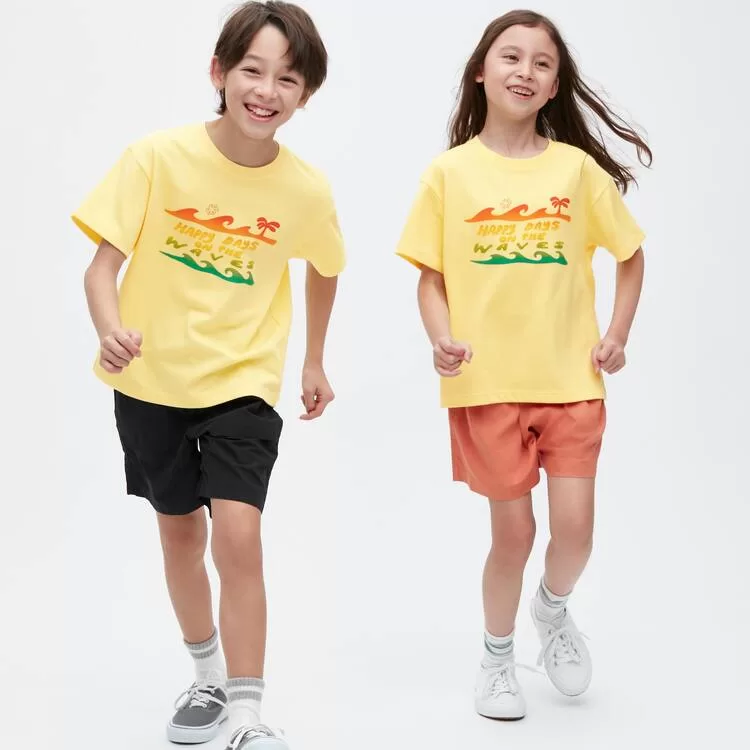 Uniqlo Airism Cotton Printed Short Sleeved T-Shirt for Kids Yellow Uniqlo Airism Cotton Printed Short Sleeved T-Shirt for Kids Yellow