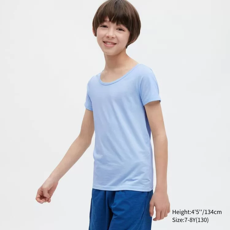 Uniqlo Airism Cotton Scoop Neck T-Shirt Kids Light Blue Uniqlo Airism Cotton Scoop Neck T-Shirt Kids Light Blue
