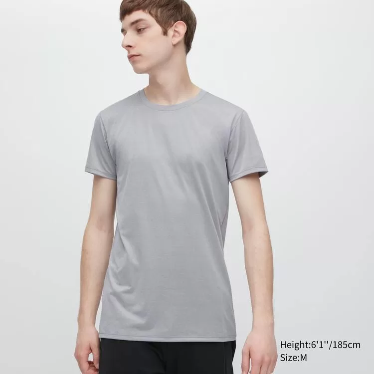 Uniqlo Airism Heather Crew Neck Short Sleeved T-Shirt Men Light Grey Uniqlo Airism Heather Crew Neck Short Sleeved T-Shirt Men Light Grey