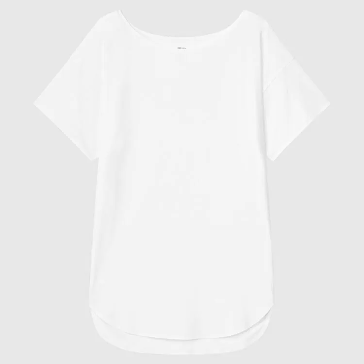 Uniqlo Airism Seamless Boat Neck Longline T-shirt Women White Uniqlo Airism Seamless Boat Neck Longline T-shirt Women White
