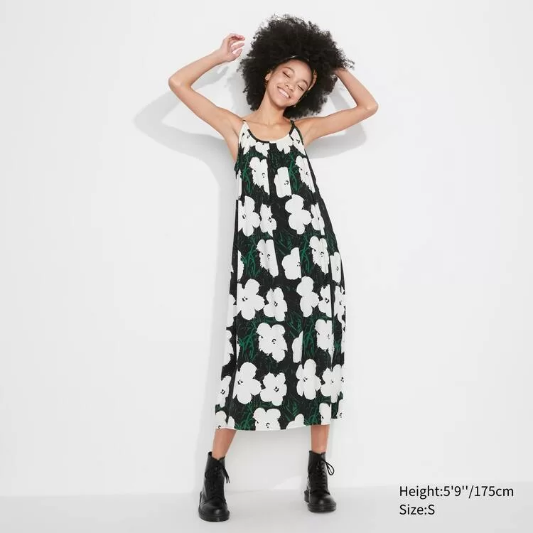 Uniqlo Andy Warhol Flowers Collection Ut Gathered Camisole Dress Women Dark Green Uniqlo Andy Warhol Flowers Collection Ut Gathered Camisole Dress Women Dark Green