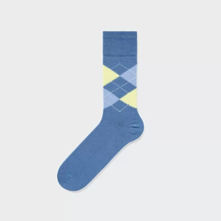 Uniqlo Argyle Patterned Men's Socks Blue-VFD769210