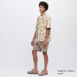 Uniqlo Cotton Blend Casual Printed Short Sleeved (Open Collar) Men’s White Shirts