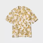 Uniqlo Cotton Blend Casual Printed Short Sleeved (Open Collar) Men’s White Shirts