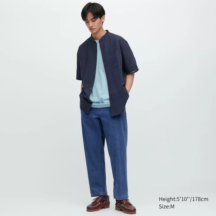 Uniqlo Cotton Denim Relaxed Fit Ankle Length Men’s Homewear Blue Uniqlo Cotton Denim Relaxed Fit Ankle Length Men’s Homewear Blue