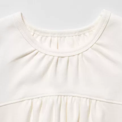 Uniqlo Cotton Gathered Crew Neck Long Sleeved Baby T-Shirt White