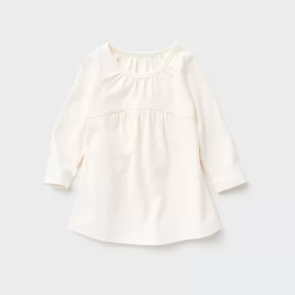 Uniqlo Cotton Gathered Crew Neck Long Sleeved Baby T-Shirt White