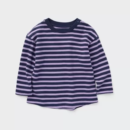 Uniqlo Cotton Striped Crew Neck Long Sleeved Baby T-Shirt Purple