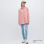 Uniqlo Cotton Twill Oversized Long Sleeved Women’s Shirts Pink