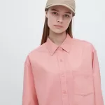 Uniqlo Cotton Twill Oversized Long Sleeved Women’s Shirts Pink