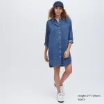 Uniqlo Denim Long Sleeved Dress Women Blue