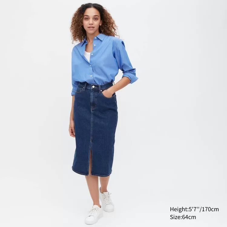 Uniqlo Denim Narrow Midi Skirt Women Blue Uniqlo Denim Narrow Midi Skirt Women Blue