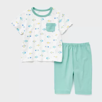 Uniqlo Dry Short Sleeved Baby Home Clothes Green White