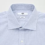 Uniqlo Easy Care Checked Stretch Slim Fit (Semi-cutaway Collar) Men’s Shirts Blue
