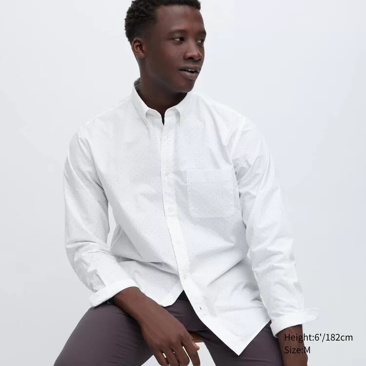 Uniqlo Extra Fine Cotton Broadcloth Printed (Button-down Collar) Men’s White Shirts Uniqlo Extra Fine Cotton Broadcloth Printed (Button-down Collar) Men’s White Shirts