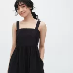 Uniqlo Eyelet Cotton Sleeveless Midi Dress Women Black
