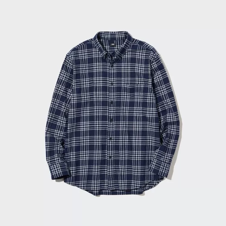 Uniqlo Flannel Regular Fit Checked (Button-down Collar) Men’s Shirts Navy Blue Uniqlo Flannel Regular Fit Checked (Button-down Collar) Men’s Shirts Navy Blue
