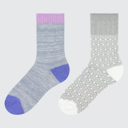Uniqlo Heattech Colour Block Socks (Two Pairs) Kids Grey Blue
