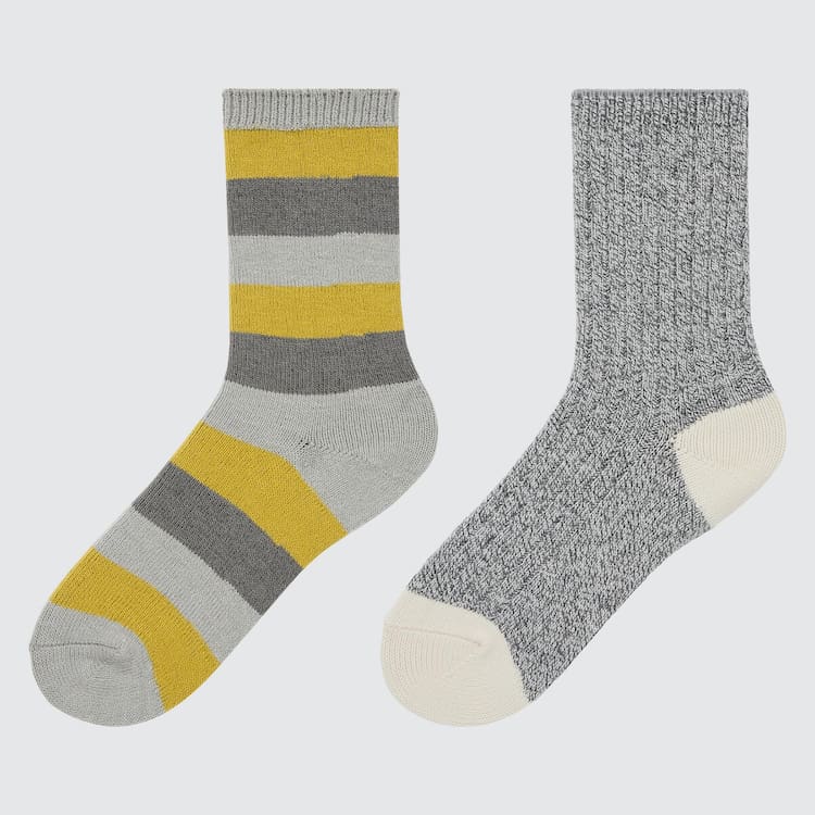 Uniqlo Heattech Striped Socks (Two Pairs) Kids Grey Yellow Uniqlo Heattech Striped Socks (Two Pairs) Kids Grey Yellow