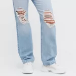Uniqlo High Rise Straight Leg Distressed Women’s Jeans Blue
