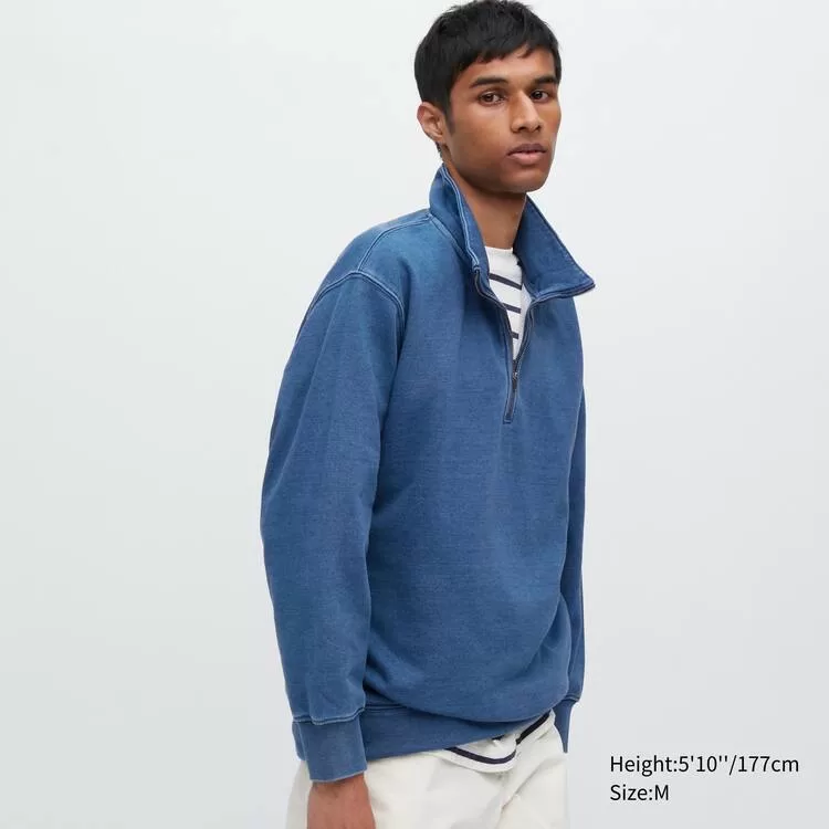 Uniqlo Indigo Sweat Half-zipped Pullover Men’s Sweatshirts Blue Uniqlo Indigo Sweat Half-zipped Pullover Men’s Sweatshirts Blue