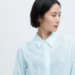 Uniqlo Ines De La Fressange Sheer Embroidered Long Sleeved Women’s Shirts Blue