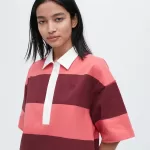 Uniqlo JW Anderson Striped Polo Short Sleeved Dress Women Pink