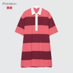 Uniqlo JW Anderson Striped Polo Short Sleeved Dress Women Pink