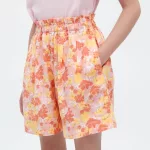 Uniqlo Linen Blend Flower Print Easy Kids Shorts Pink