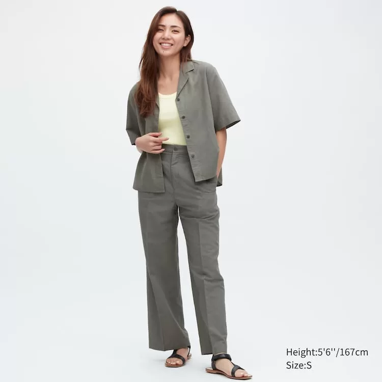 Uniqlo Linen Blend Pleated Wide Leg Pants Women Olive Green Uniqlo Linen Blend Pleated Wide Leg Pants Women Olive Green