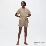 Uniqlo Linen Blend Short Sleeved Romper Dress Women Grey