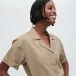 Uniqlo Linen Blend Short Sleeved Romper Dress Women Grey