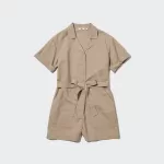 Uniqlo Linen Blend Short Sleeved Romper Dress Women Grey