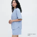 Uniqlo Linen Blend Short Sleeved Set Women’s Homewear Blue