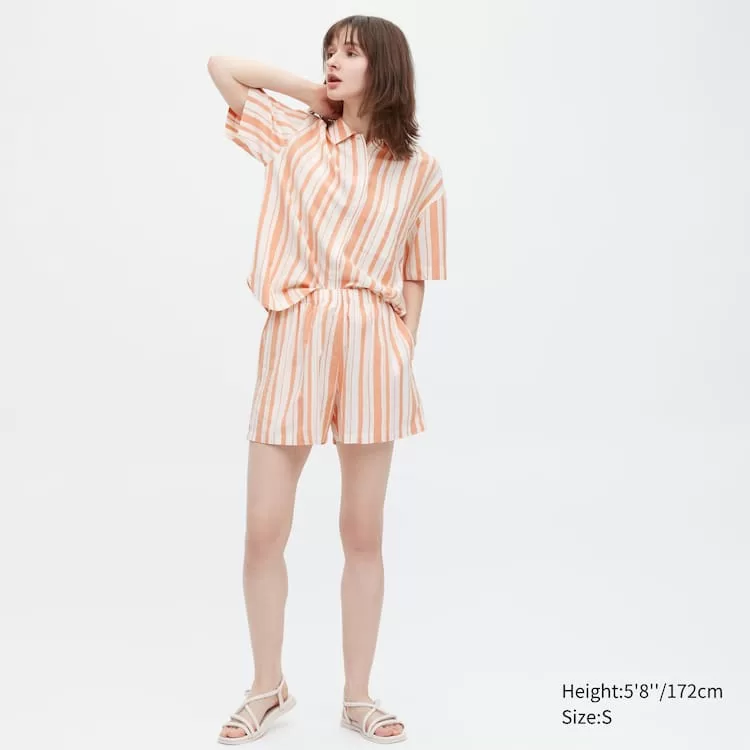 Uniqlo Linen Blend Short Sleeved Set Women’s Homewear Orange Uniqlo Linen Blend Short Sleeved Set Women’s Homewear Orange