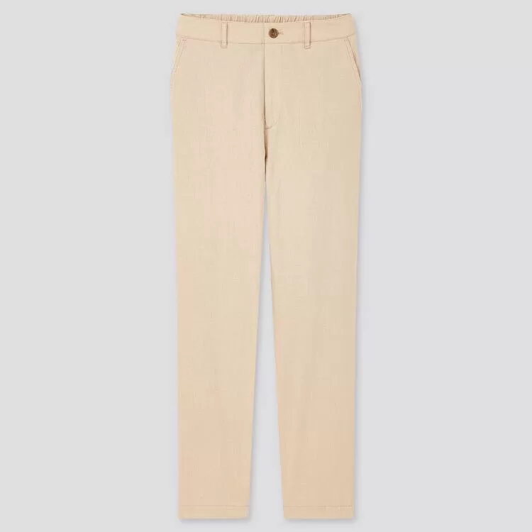 Uniqlo Linen Cotton Blend Tapered Pants (2020 Season) Women Beige Uniqlo Linen Cotton Blend Tapered Pants (2020 Season) Women Beige