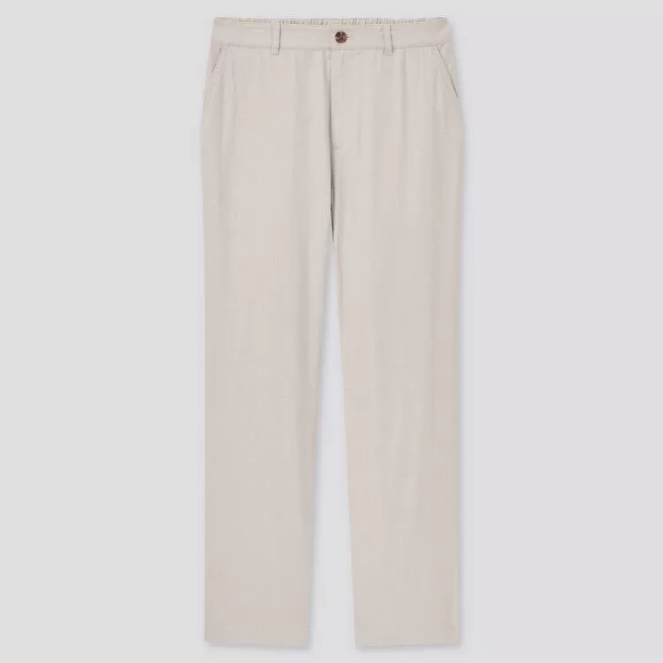 Uniqlo Linen Cotton Blend Tapered Pants (2021 Season) Women Beige Uniqlo Linen Cotton Blend Tapered Pants (2021 Season) Women Beige