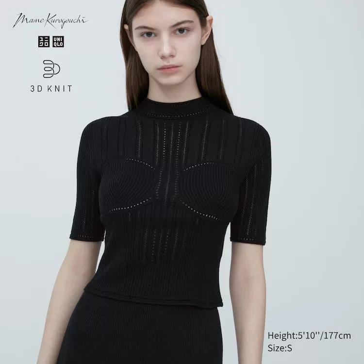 Uniqlo Mame Kurogouchi 3d Knit Seamless Mesh Half Sleeve Women’s Knitwear Black Uniqlo Mame Kurogouchi 3d Knit Seamless Mesh Half Sleeve Women’s Knitwear Black